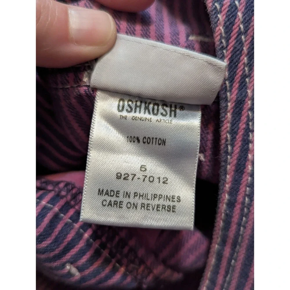 Vtg‎ OshKosh Bgosh Vestbak Overall Dress Girls Sz 5 Purple Blue Striped Cotton